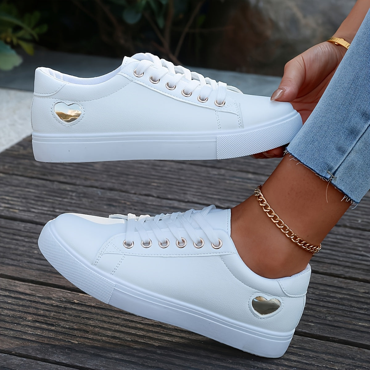 Women's Casual White Synthetic Sneakers with Rose Gold Accents