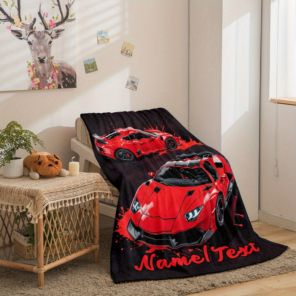 Red Sports Car Flannel Throw Blanket Personalizable Cozy Lightweight for Home Travel