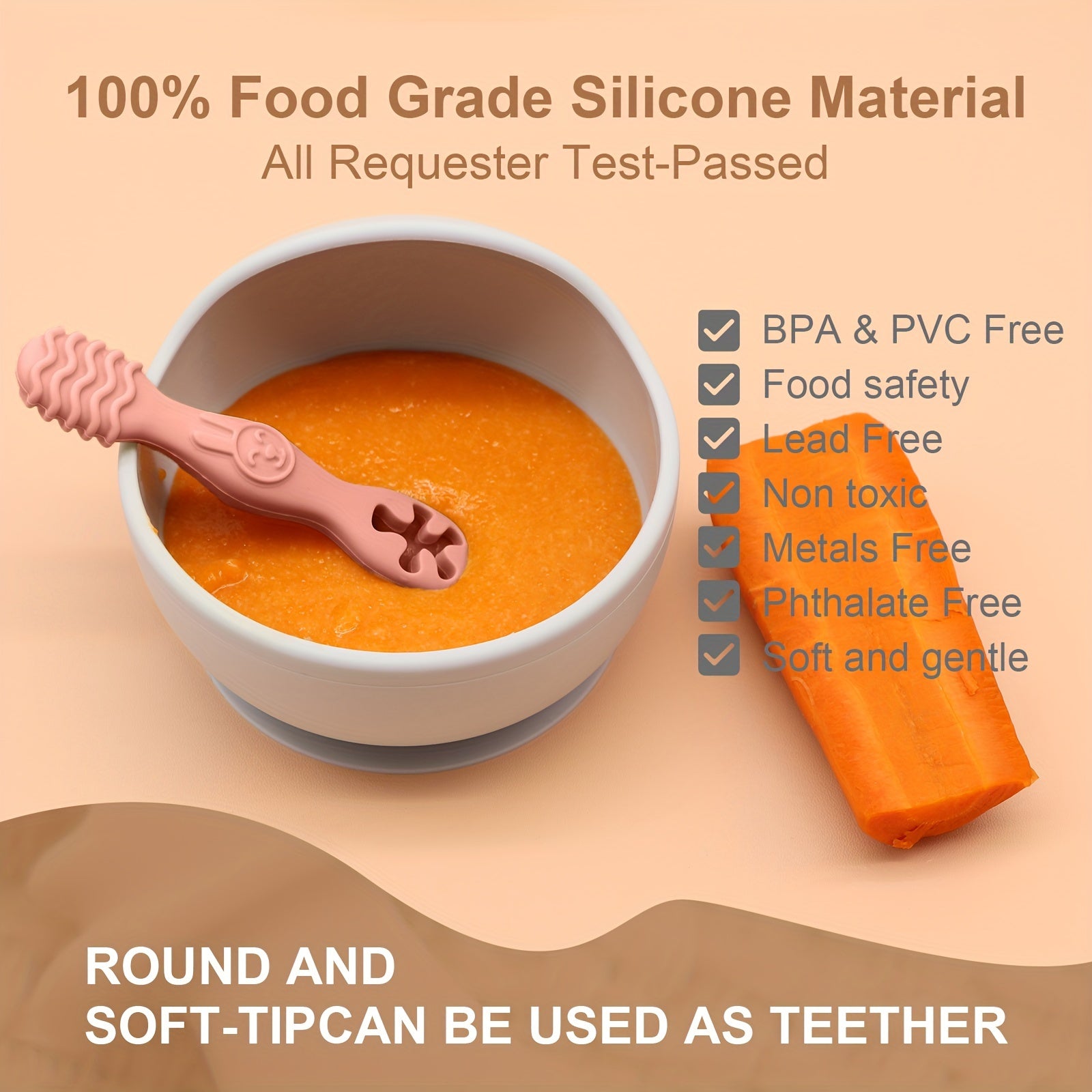 Набор из четырех силиконовых ложек для жевания для малышей, изготовленных из силиконового материала пищевого качества. В этот набор входят две ложки и две вилки, идеально подходящие для обучения и мягкого кормления для детей.