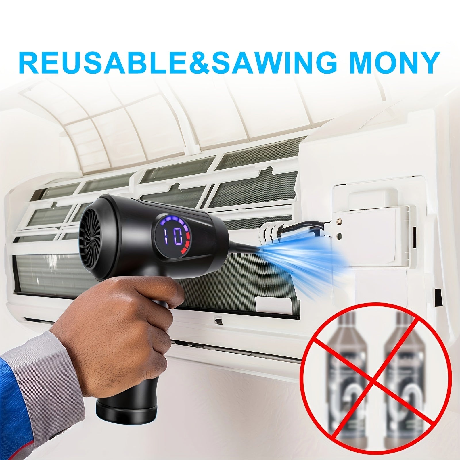 Cordless Air Duster with LED Light and 4 Nozzles, 51000 RPM, 4-Speed Electric Blower, Rechargeable, Portable Computer and Electronics Cleaner