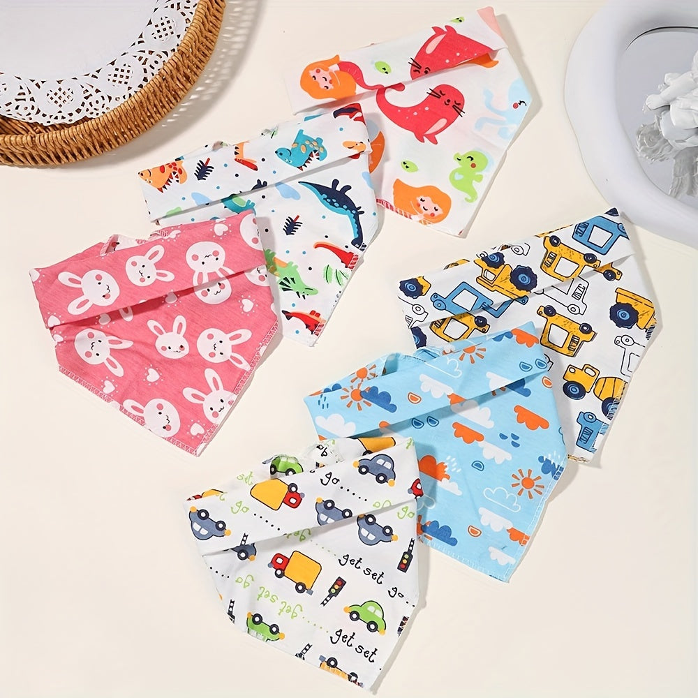 Set of 5 Cotton Baby Bibs with Cartoon Patterns Double-Layered Soft and Gentle for Feeding