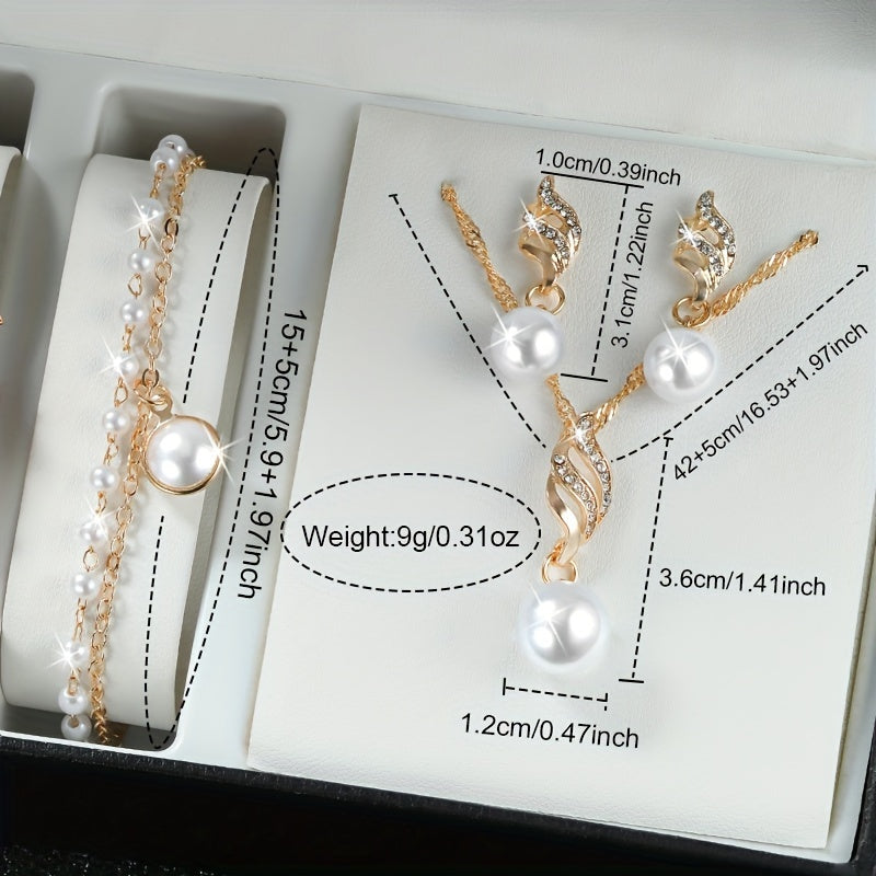 Set of 5 White Quartz Watches with PU Leather Straps and Rhinestone Jewelry for Women