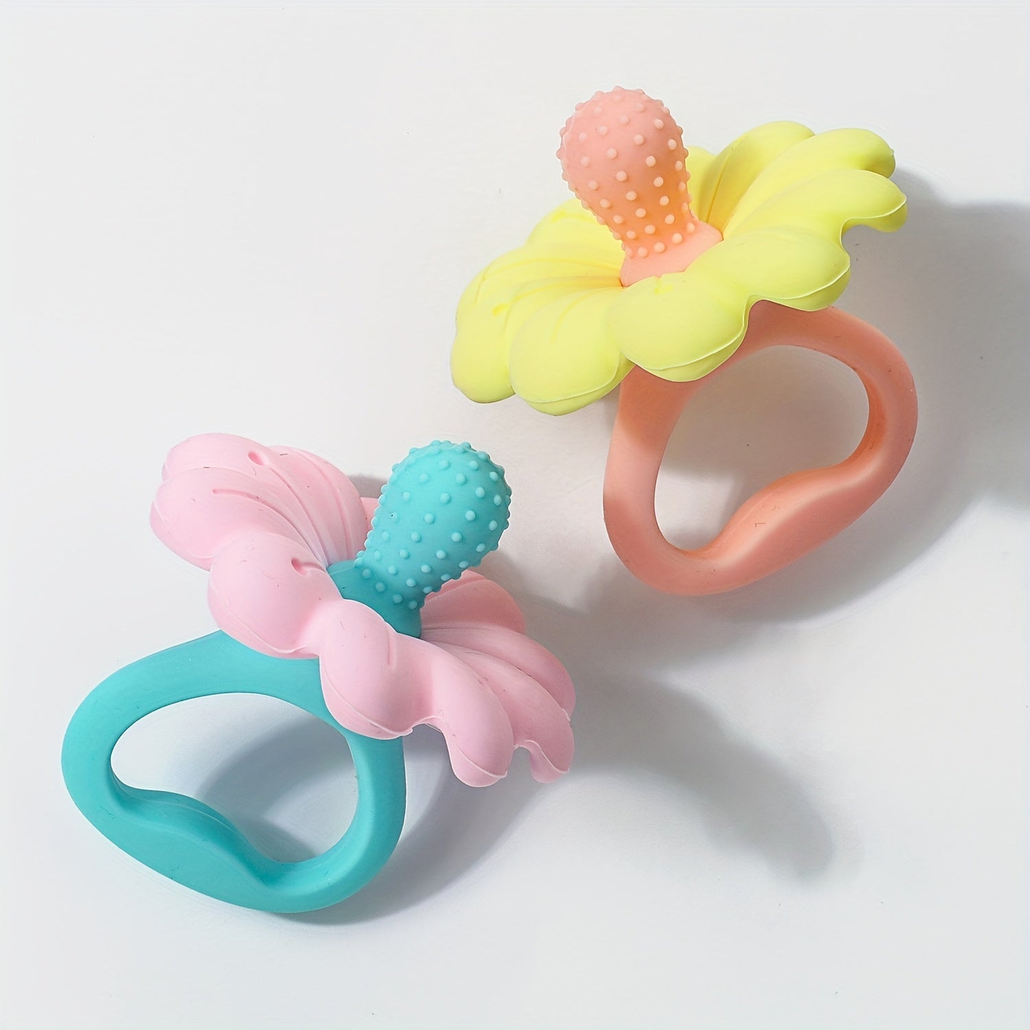 Silicone Teething Toy for Babies Soft and Safe Chewable Teether in Pink Blue Yellow