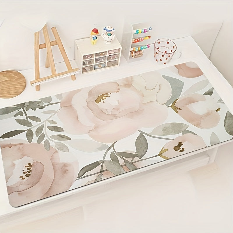 Large Floral Pattern Mouse Pad with Rubber Base Washable Non-Slip for Gaming and Office