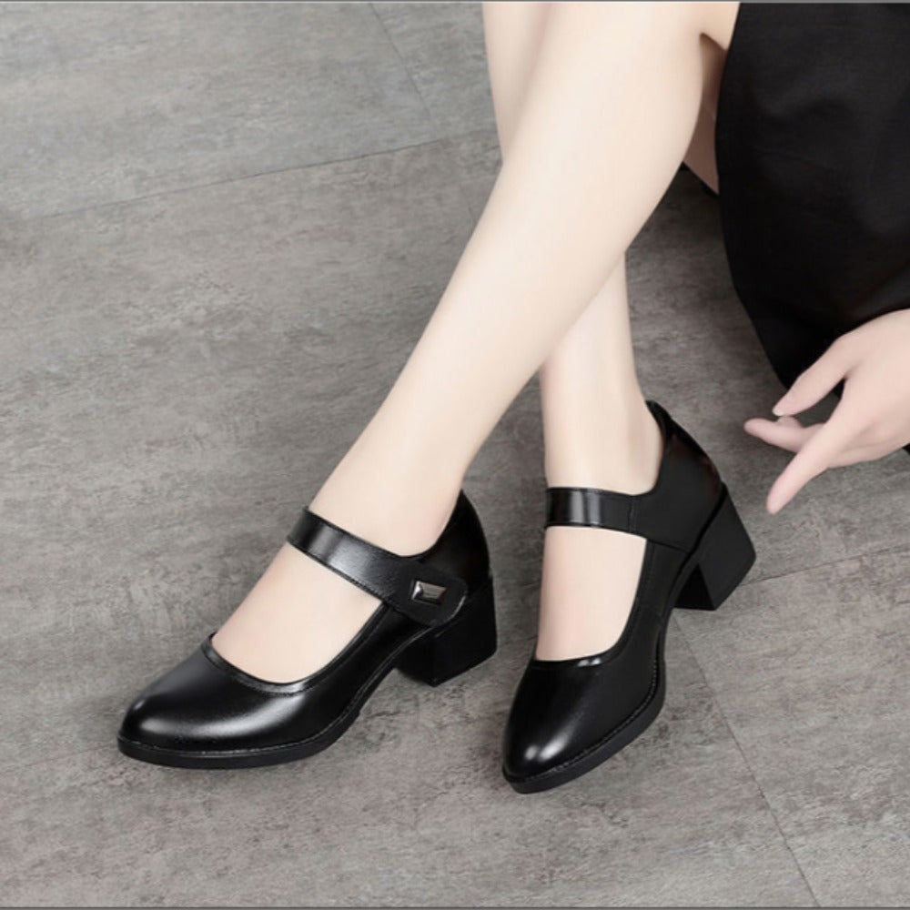 Women's Chunky Low Heel Shoes with Cushioned Insole Black All-Season Comfortable