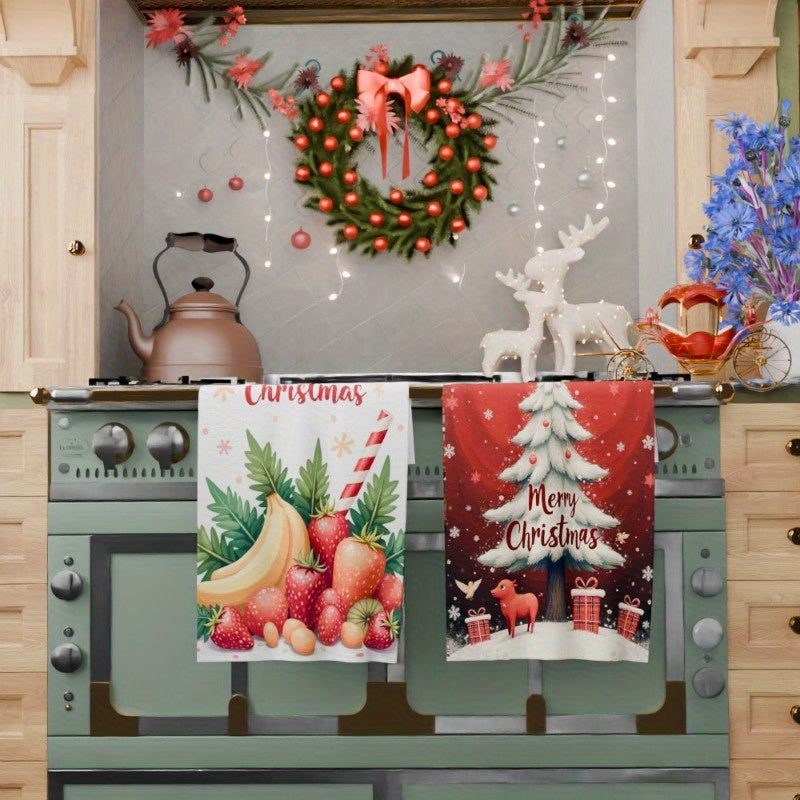 Set of 2 Christmas Kitchen Towels 18x66 cm Soft Festive Decor Gift