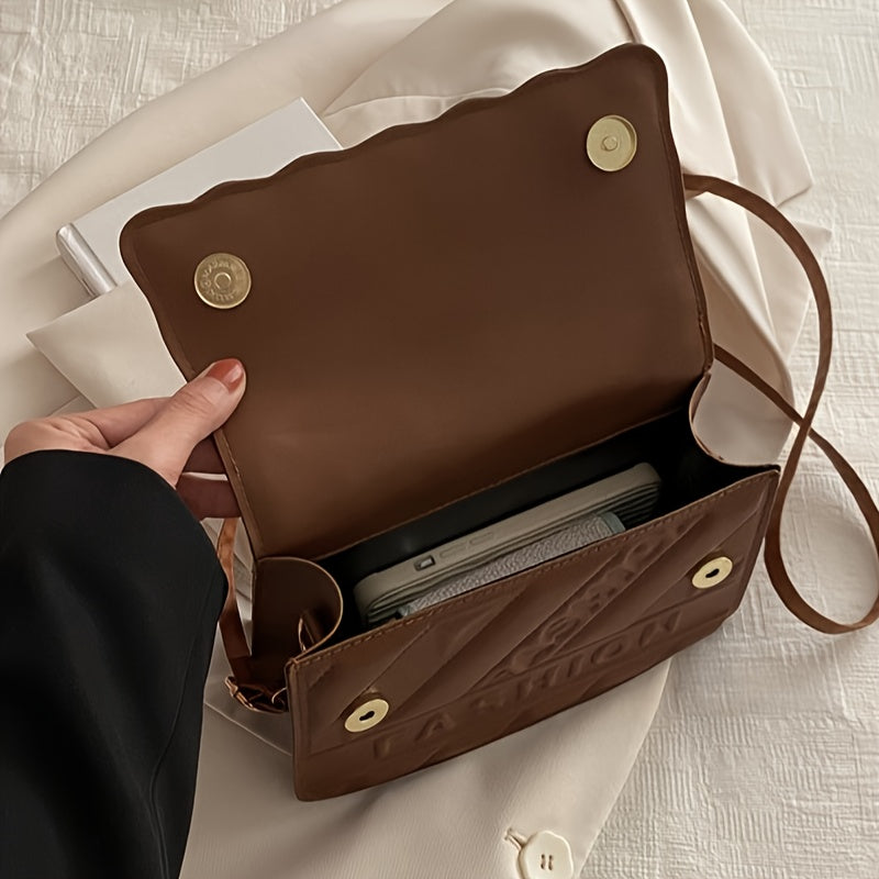 Chic ayollar uchun kesilgan sumka, tangalar uchun cho'ntak, braidlangan tutqich, oltin rangli apparatura, "FASHION" naqshi bilan bosilgan, chuqur jigarrang/qora rang, har qanday holat uchun ideal.