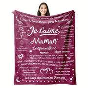 French Letter Printed Fleece Blanket for Mom Cozy Warm Gift