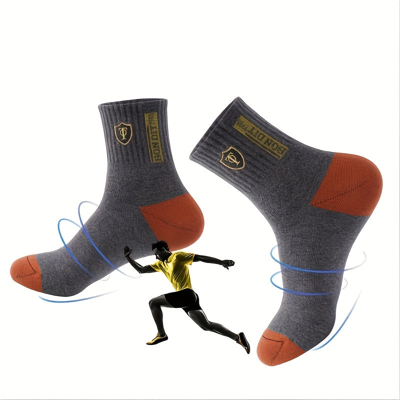 Men's Hiking Socks 5 Pairs Sweat-Wicking Anti-Odor Knit Crew for Outdoor Activities