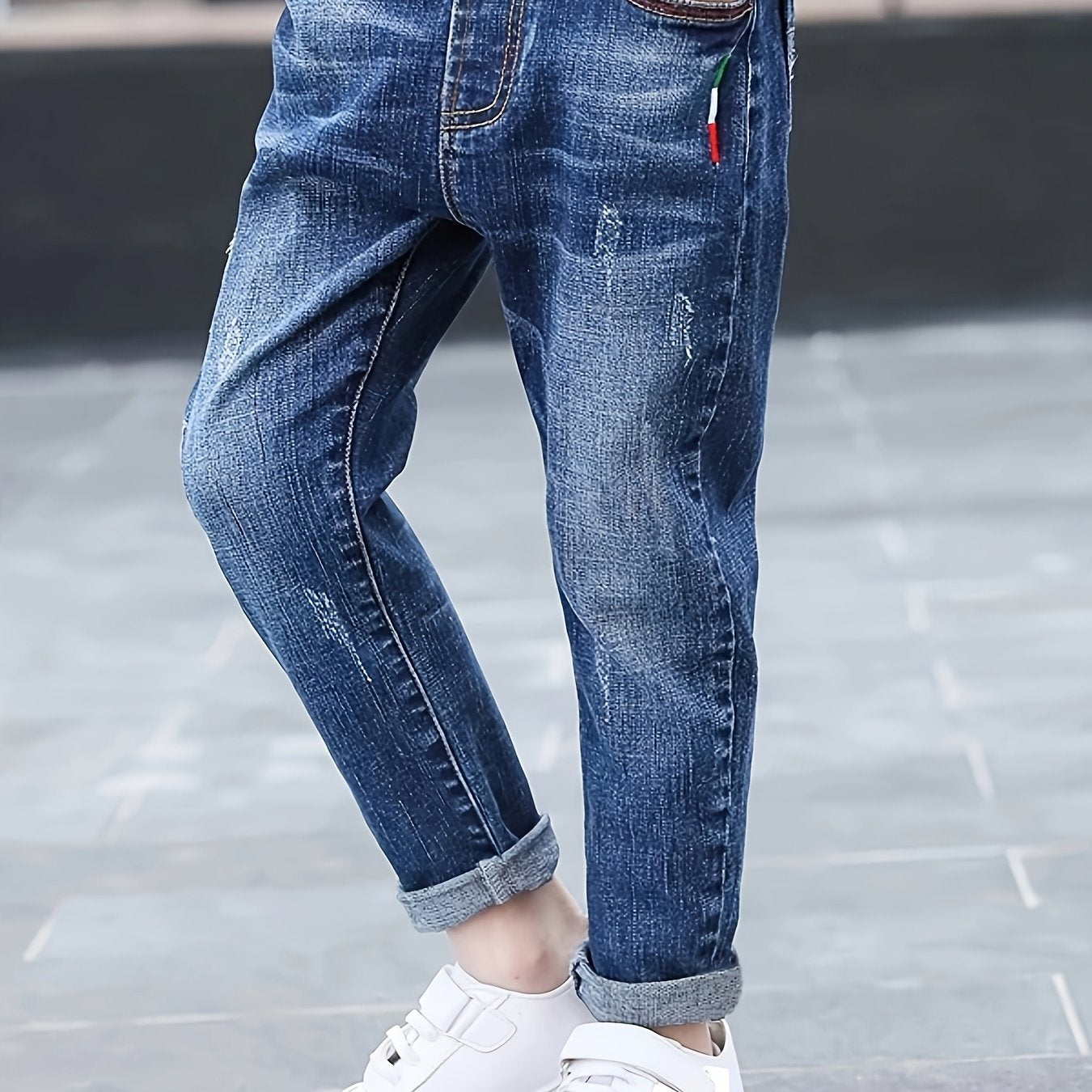 Jeans ajustados para niños y niños con bolsillos, mezclilla de color sólido, primavera y otoño