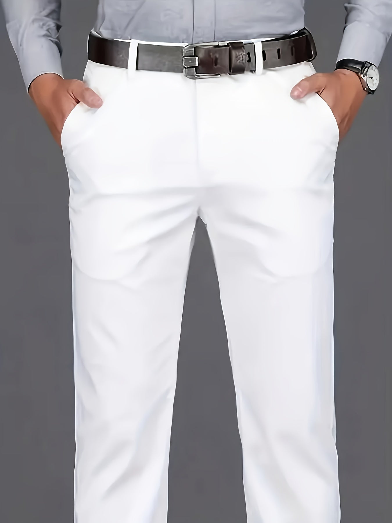 Pantalones de vestir ajustados burdeos para hombre, 100% poliéster, ropa formal para todas las estaciones