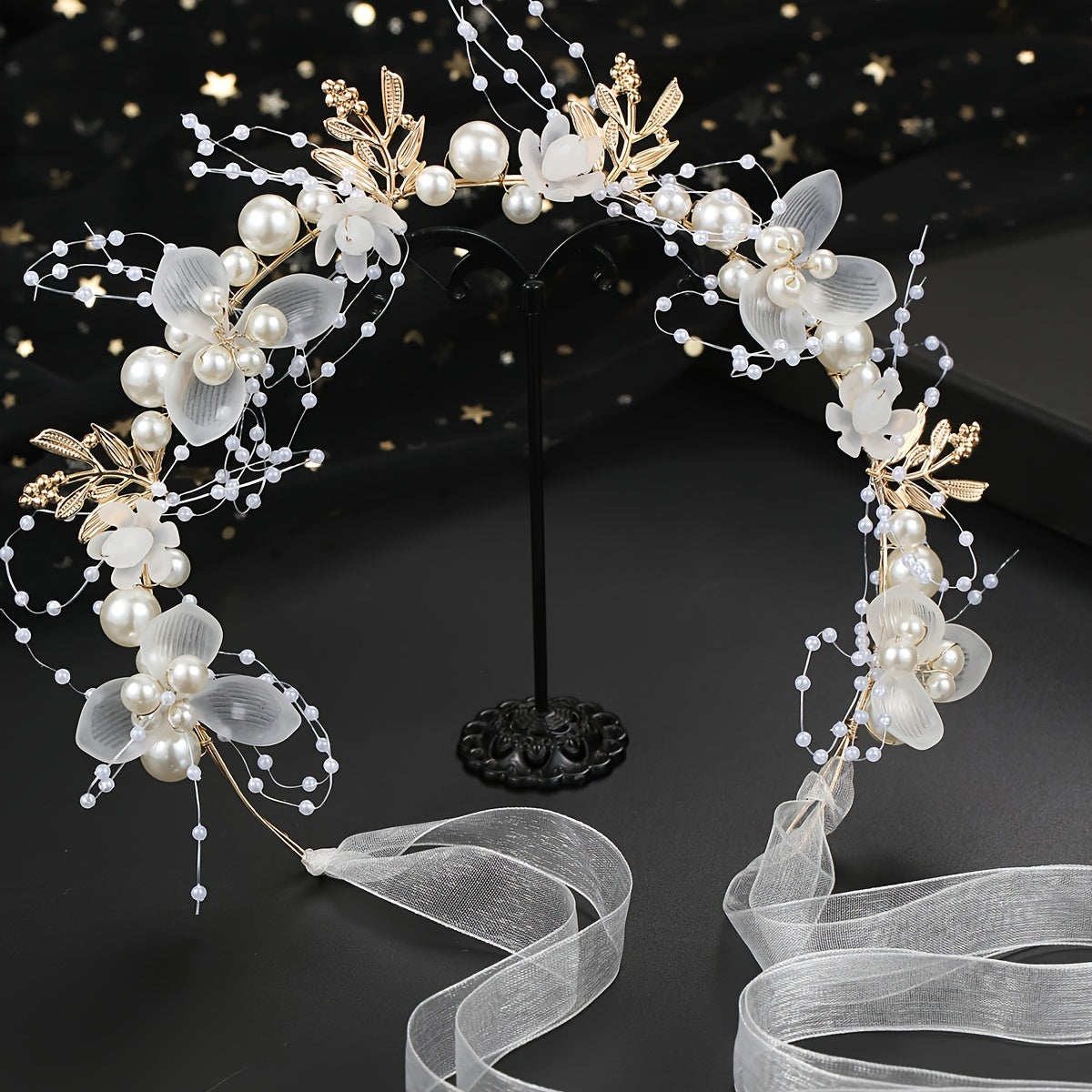 Multicolored Faux Pearl and Crystal Flower Headband for Weddings and Events