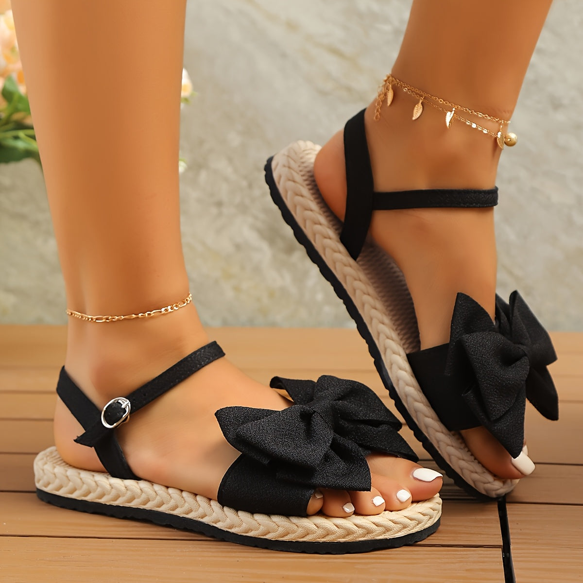 Women's Flat Shoes Open Toe Bow Casual Outdoor Beach