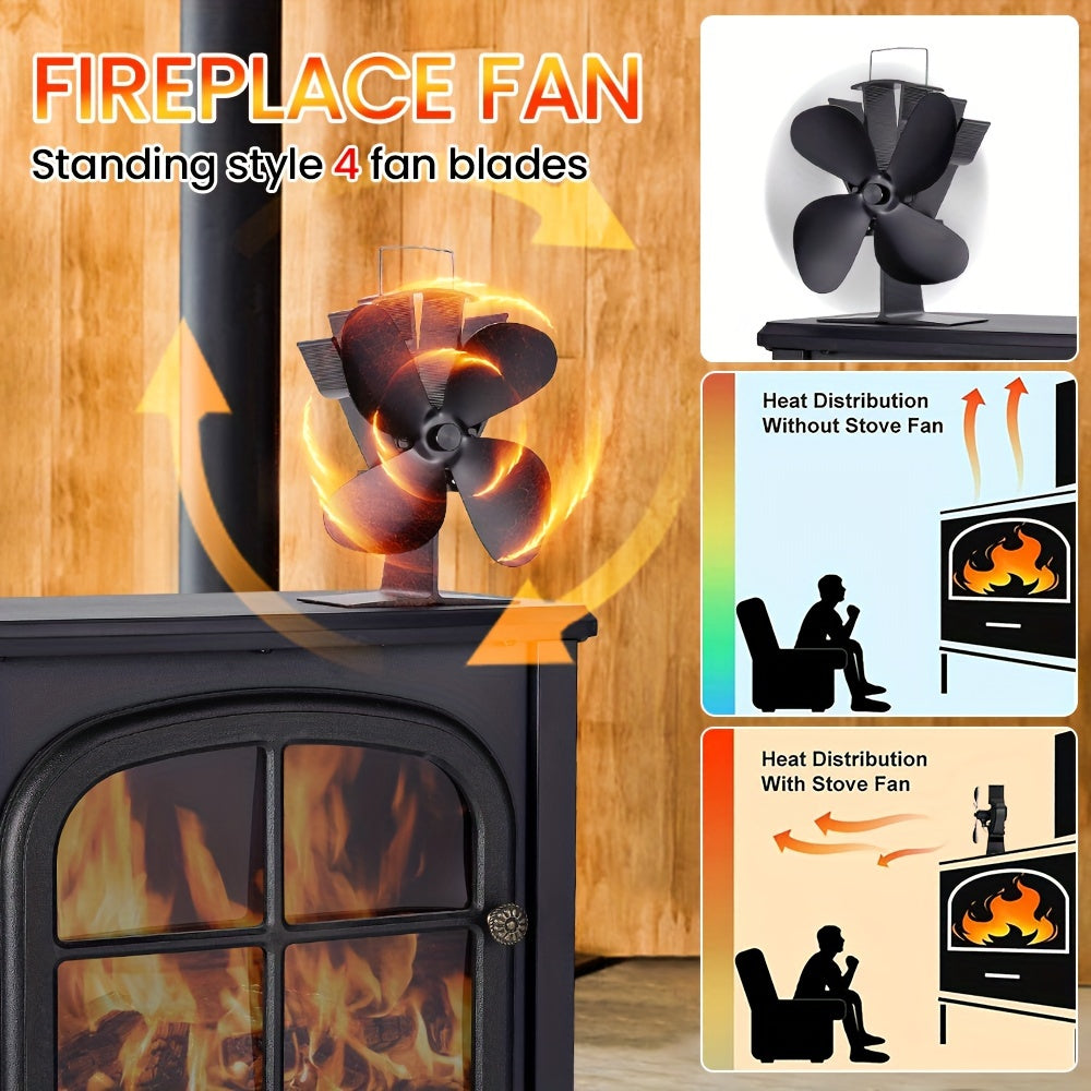 Aluminum Heat Powered Fireplace Fan for Wood Stove Quiet Heat Distribution