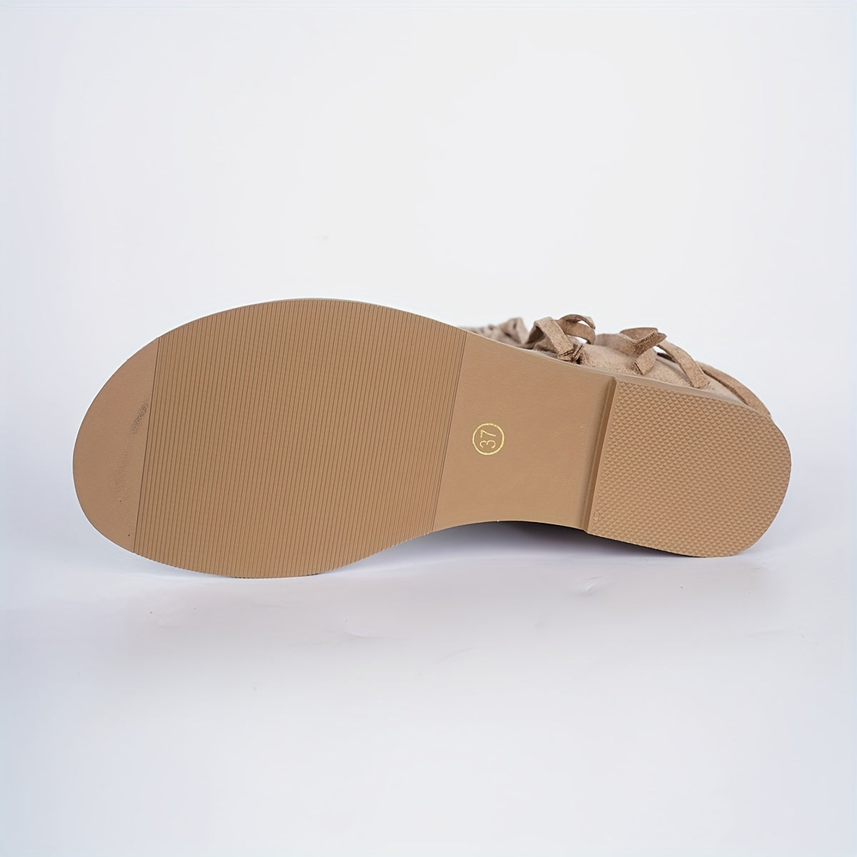 Women Bohemian Fringe Ankle Boots with Flat Insole Beige Fabric Casual