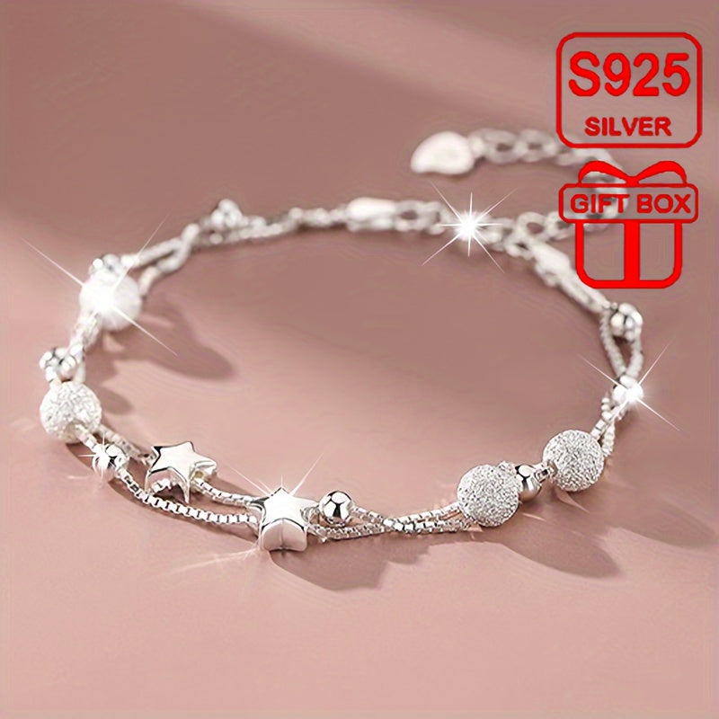 Women’s Double-Layer Silver Bracelet Hypoallergenic Retro Luxury Gift for Mother’s Day or Festivals