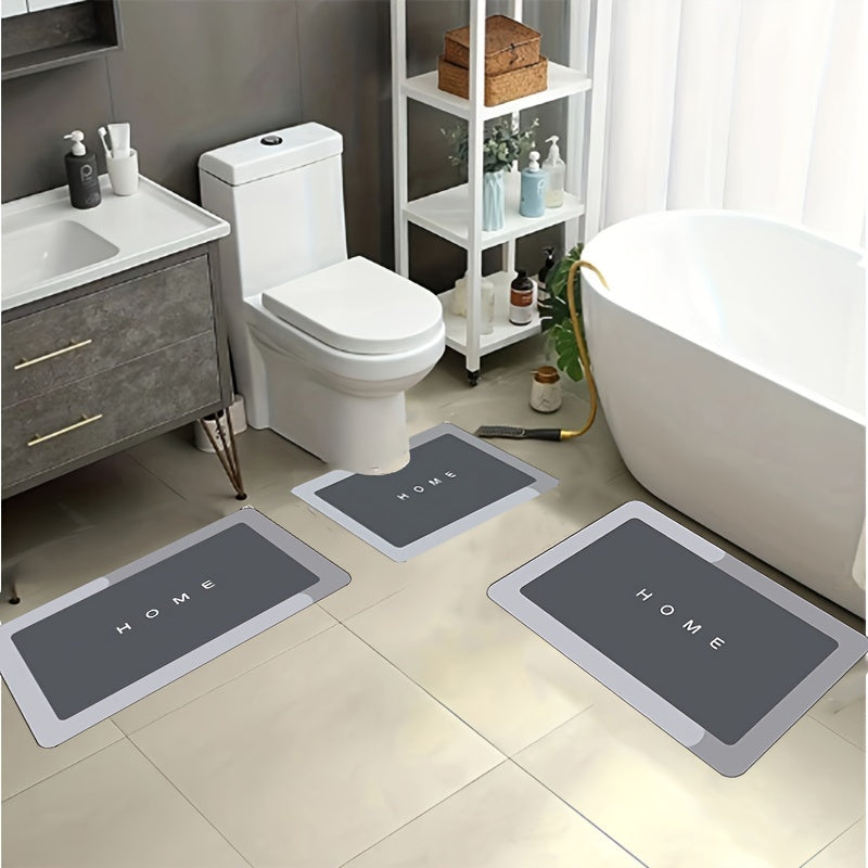 Set of 3 Non-Slip Diatomaceous Earth Bathroom Floor Mats Quick-Drying Soft for Shower Tub Door Outdoor