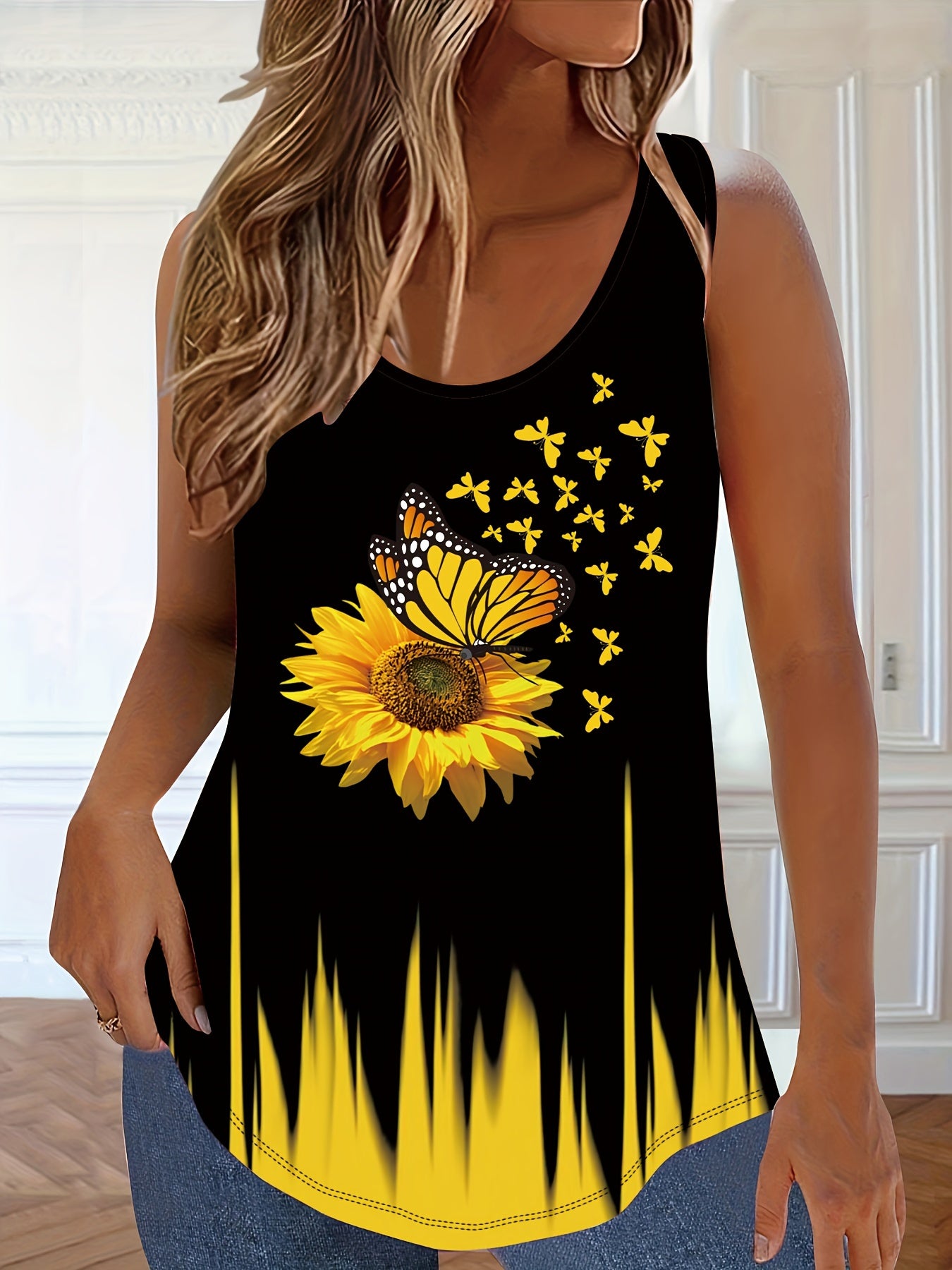 Plus Size Women's Floral Print Sleeveless Tank Top for Summer Spring