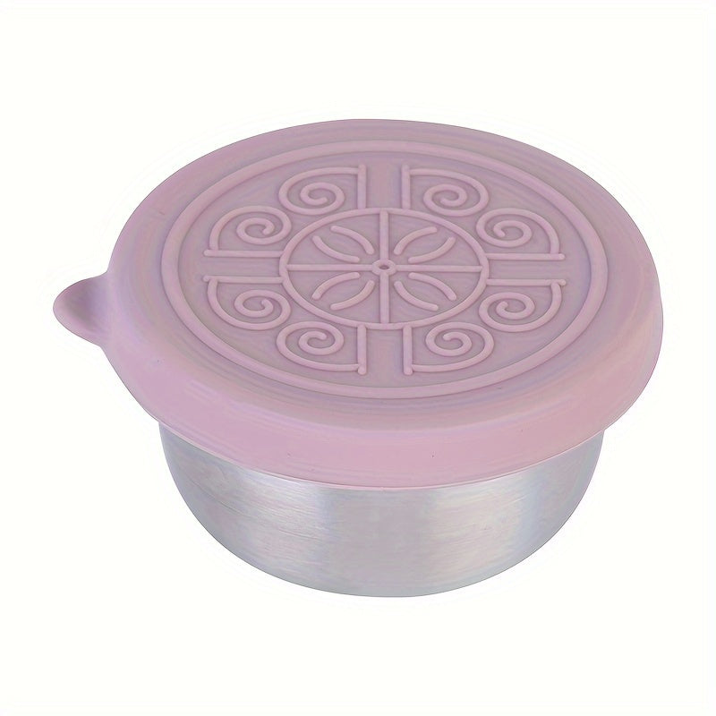 Stainless Steel Condiment Cup with Silicone Lid Leakproof Rust-Resistant Flower Pattern Multicolor