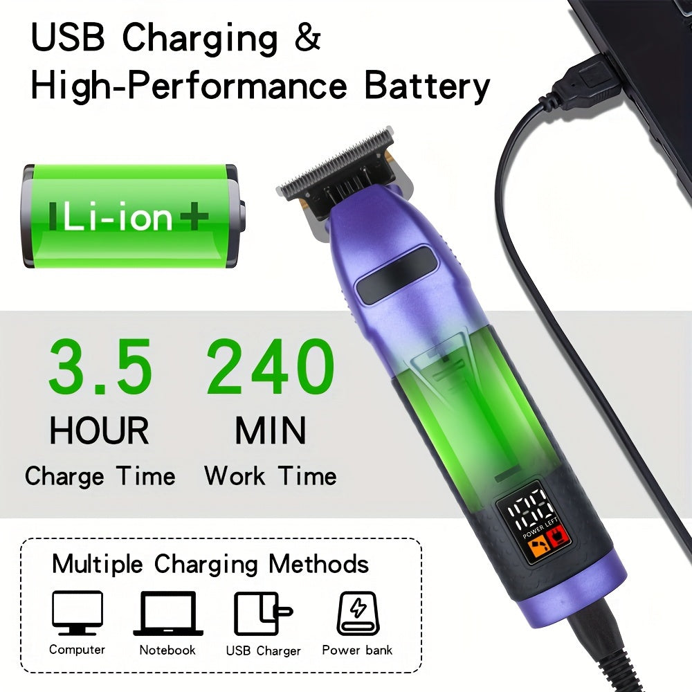 Electric Hair Trimmer with LED Display Rechargeable Lithium Battery T-Shaped Blade for Barbers and Salons