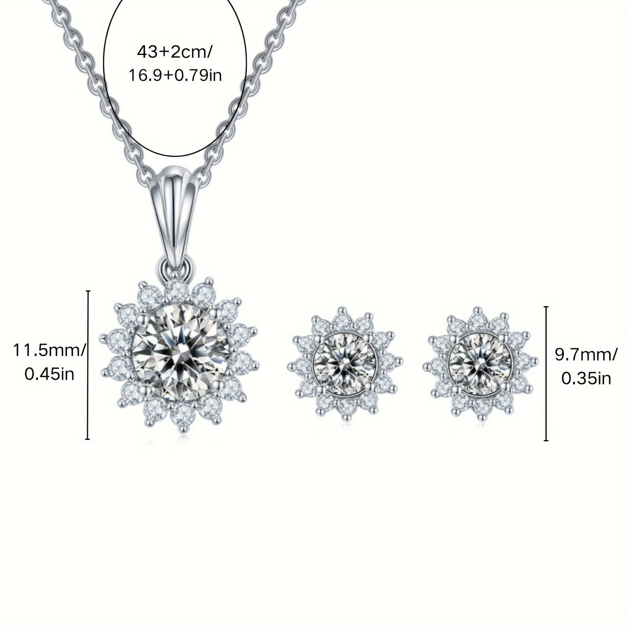 Sunflower Moissanite Jewelry Set in Silver Plating with 1CT Pendant and 0.5CT Earrings for Women