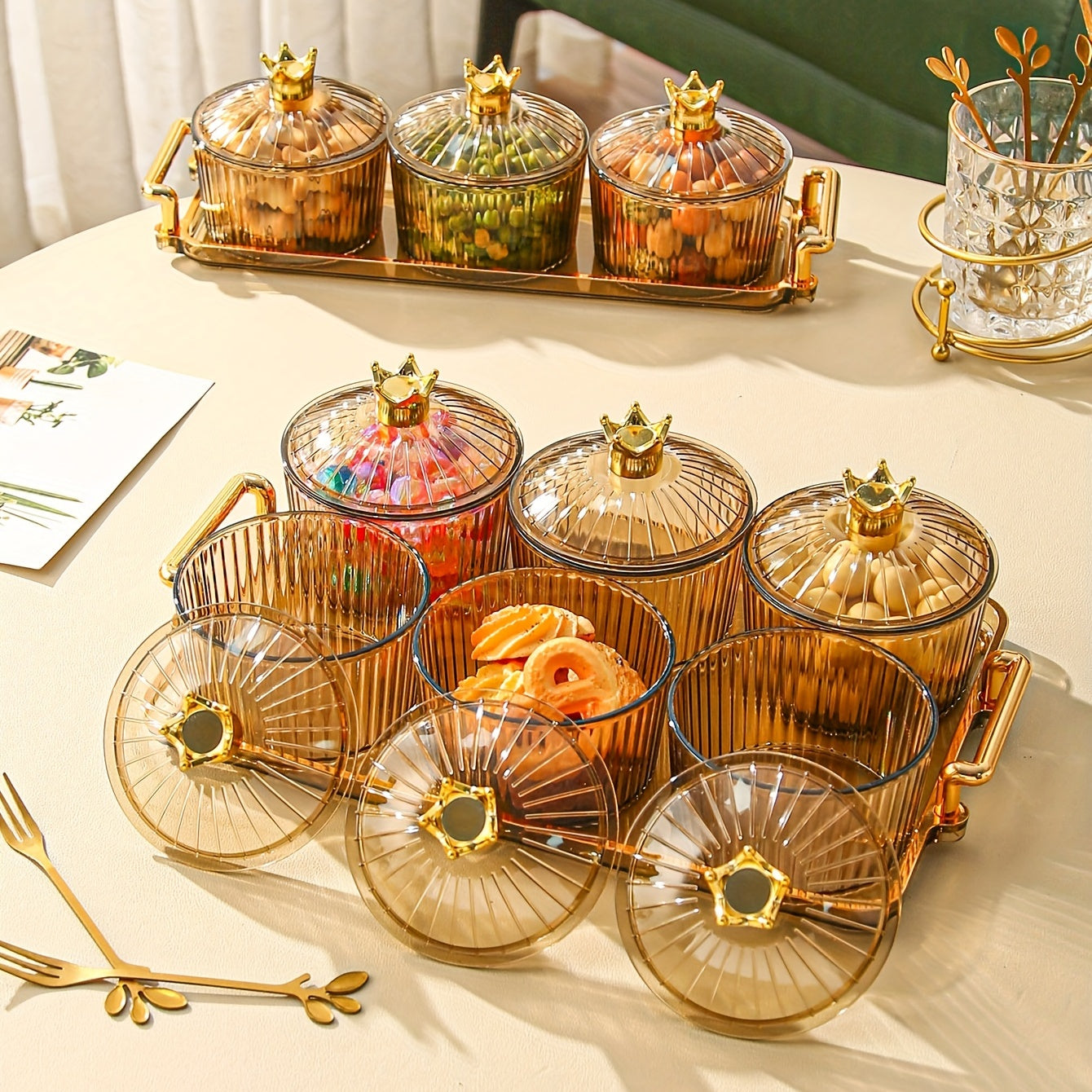 Light Luxury Candy Storage Jar with Sealed Lid for Bottles 3 4 6 on Tray