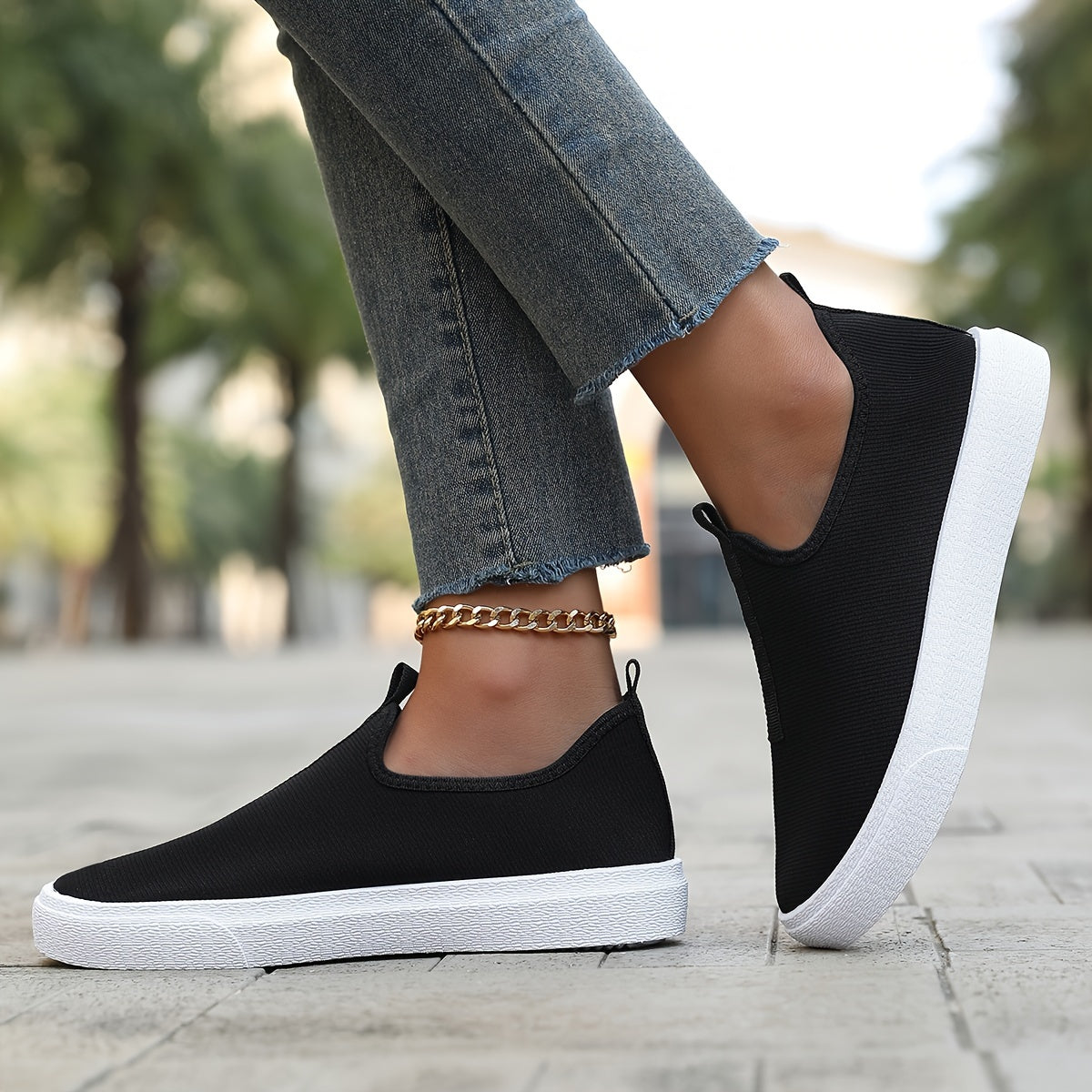 Women's Casual Breathable Slip-On Sneakers Low-Top Flat Shoes