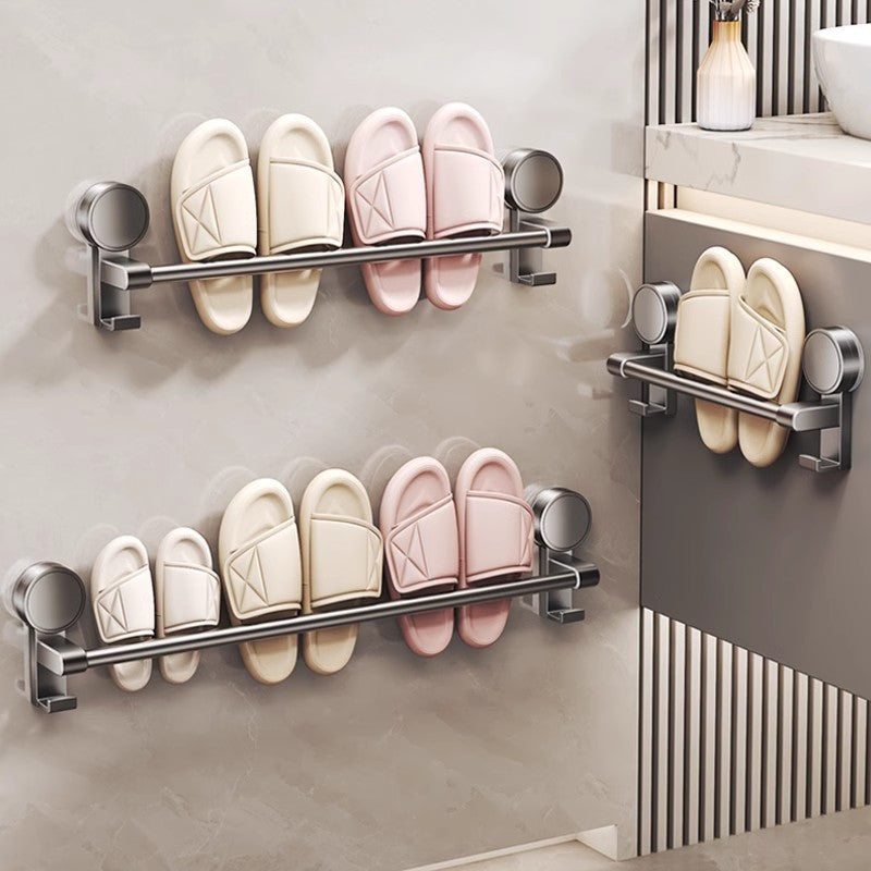 Suction Cup Bathroom Slipper Rack Wall-Mounted Shoe Organizer Drying Holder