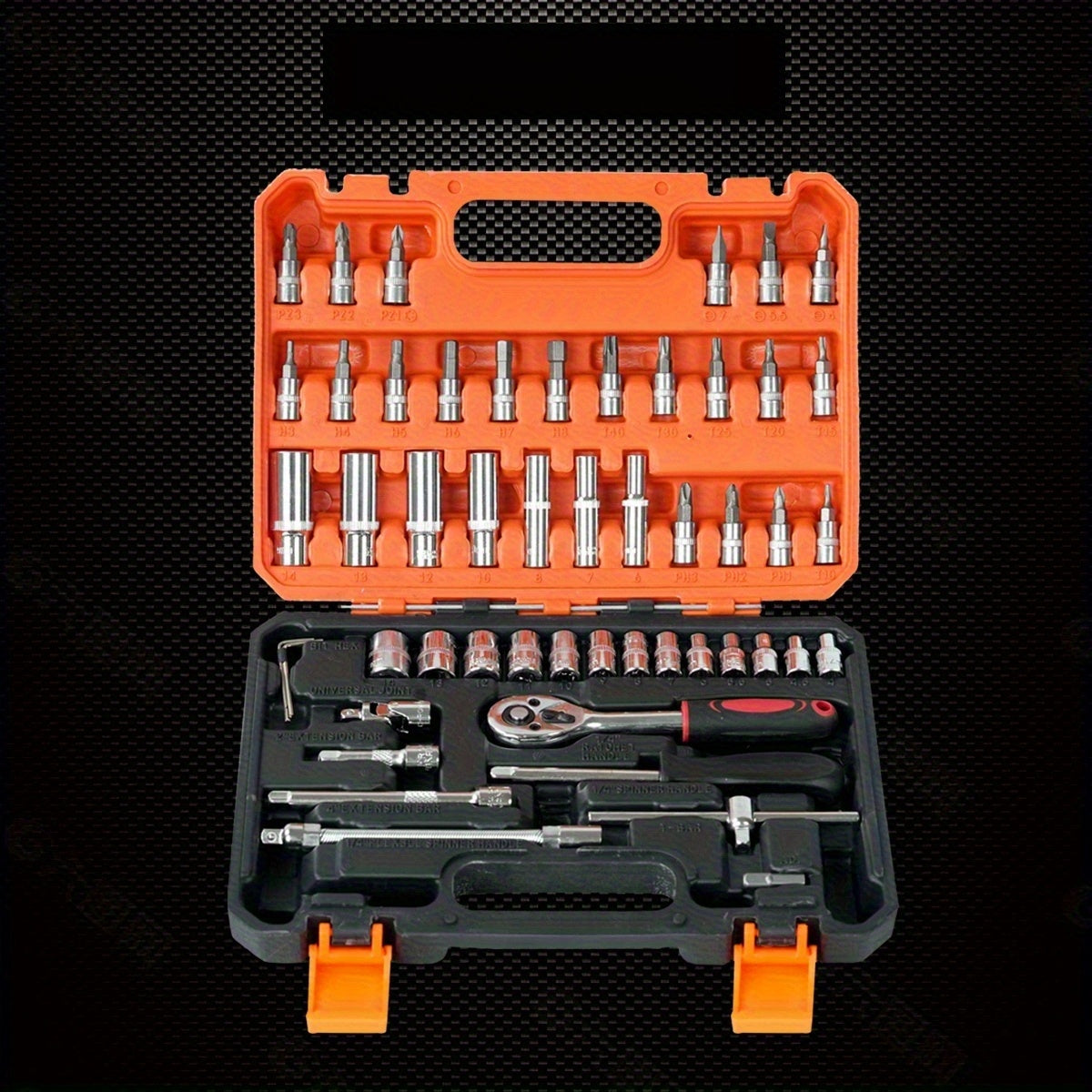 Auto Repair Tool Kit 53pcs Carbon Steel Multi-Purpose Car Motorcycle Maintenance Set with Ratchet and Screwdrivers