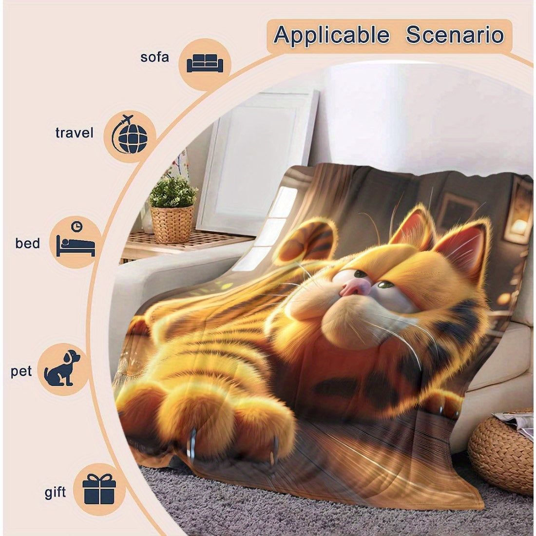 Cartoon Print Fleece Throw Blanket Soft Cozy Bed Couch Decor