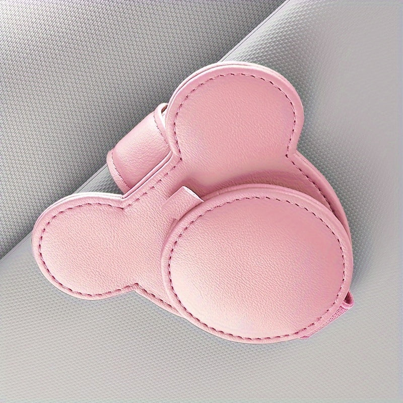 Car Sun Visor Card Holder Leather Clips Red Mouse Design Compact Organizer