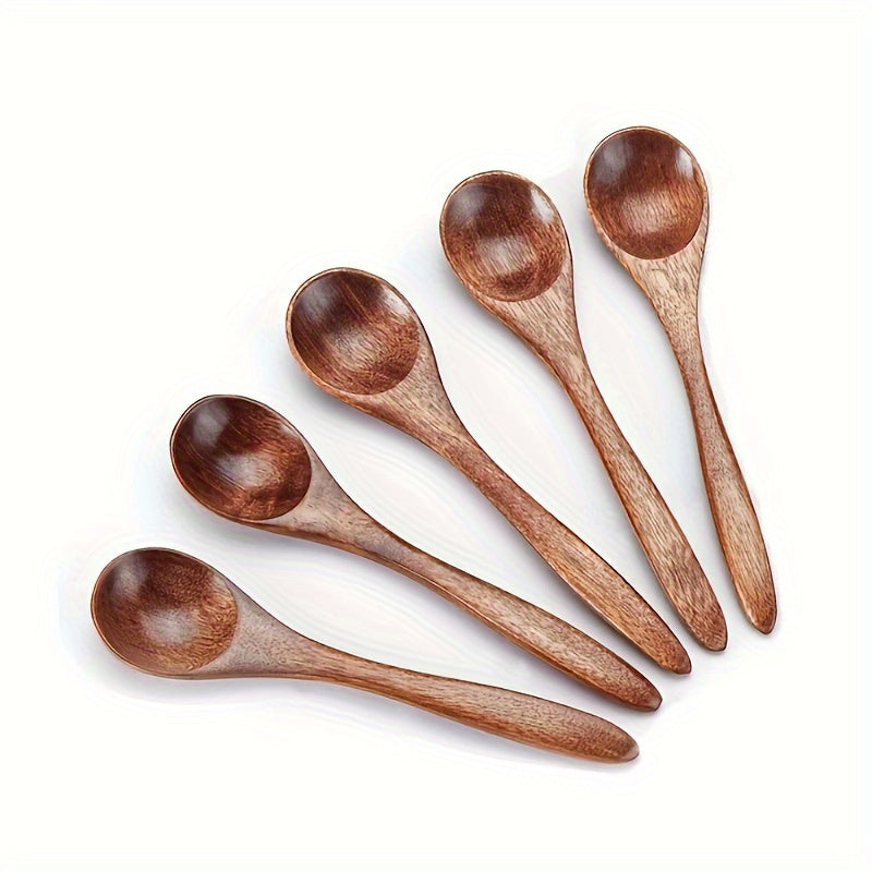 Set of 5 Handcrafted Japanese Wooden Spoons for Coffee Honey and Seasoning Rustic Small Teaspoons