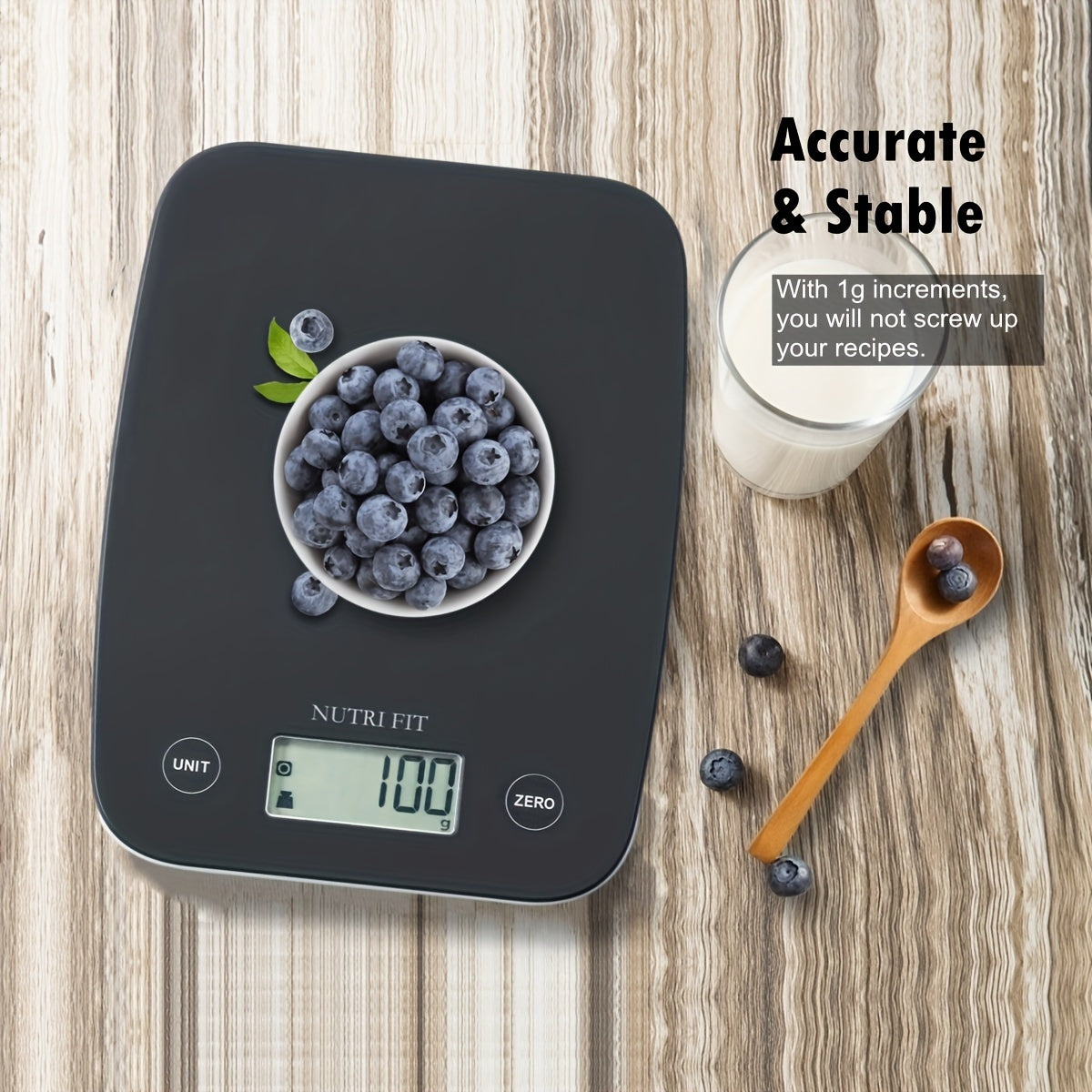 1 dona NUTRI FIT Food Scale pishirish, pishirish va ovqat tayyorlash uchun, 5 ta rejim va Tare funksiyasi bilan, vazn yo'qotish, diet va Keto diet uchun - Qishda batareyaga ehtiyoj yo'q.