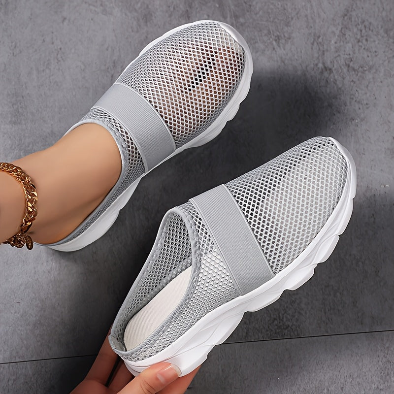 Women's Mesh Slip-On Loafers Breathable Casual Flat Shoes Black