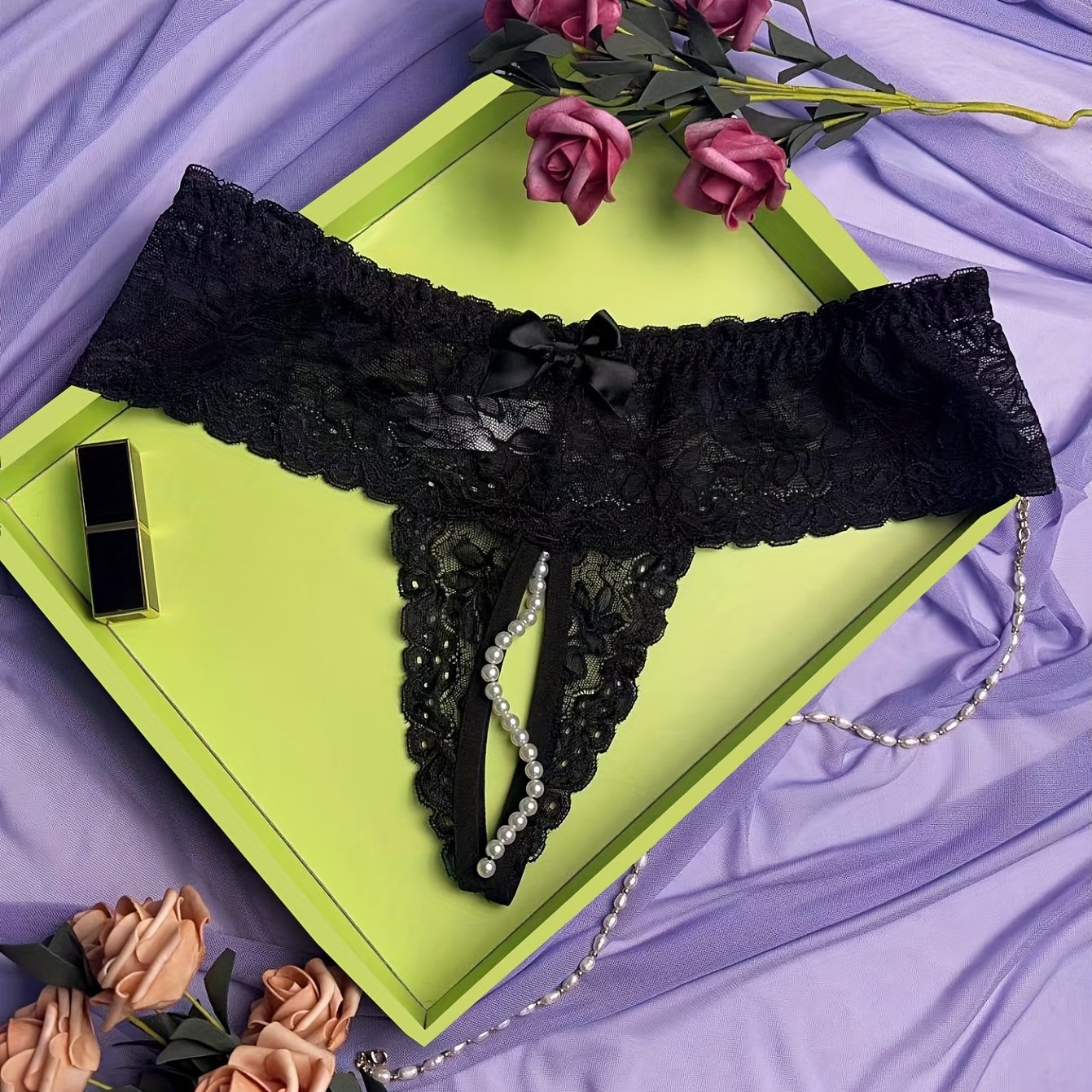 Panties tanga de perlas transparentes para mujer talla plus