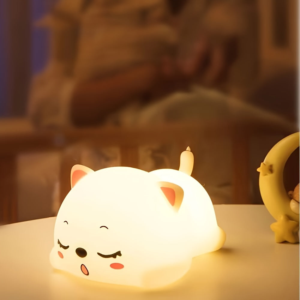 Rechargeable USB Touch-Controlled Cartoon Cat Night Light for Kids Room Decor