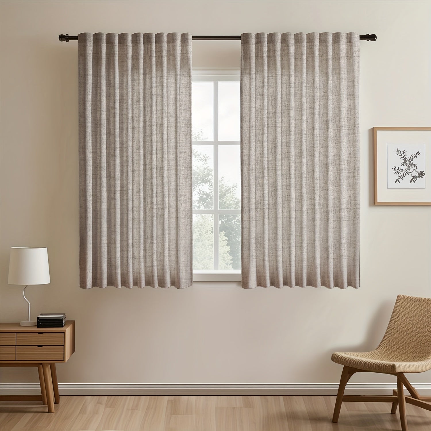 Japanese-Inspired Linen Curtains Set, Light-Blocking, European Style for Bedroom Living Room