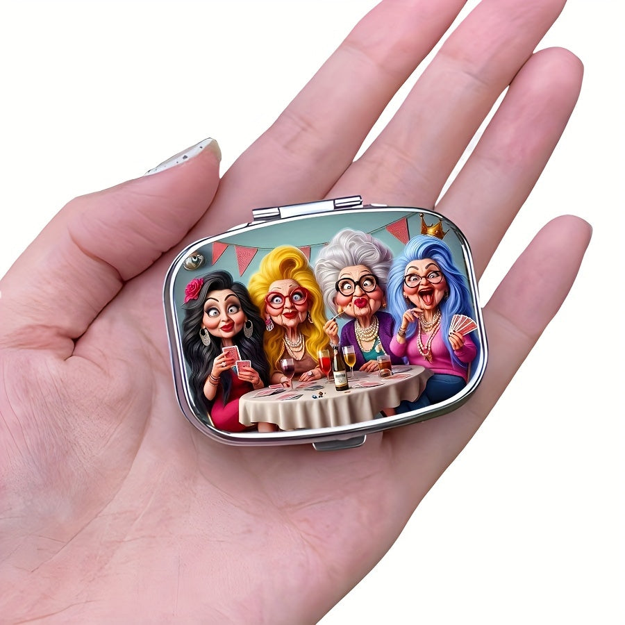 Ladies Metal Pill Box 2-Compartment Portable Medicine Storage