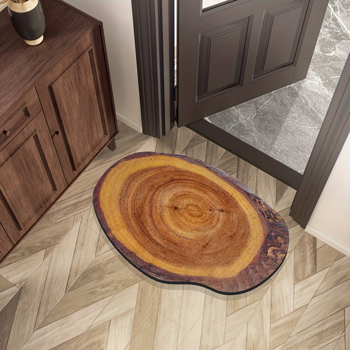 Wood Grain Tree Ring Doormat Non-Slip Rubber Back Flame Resistant Indoor Floor Mat