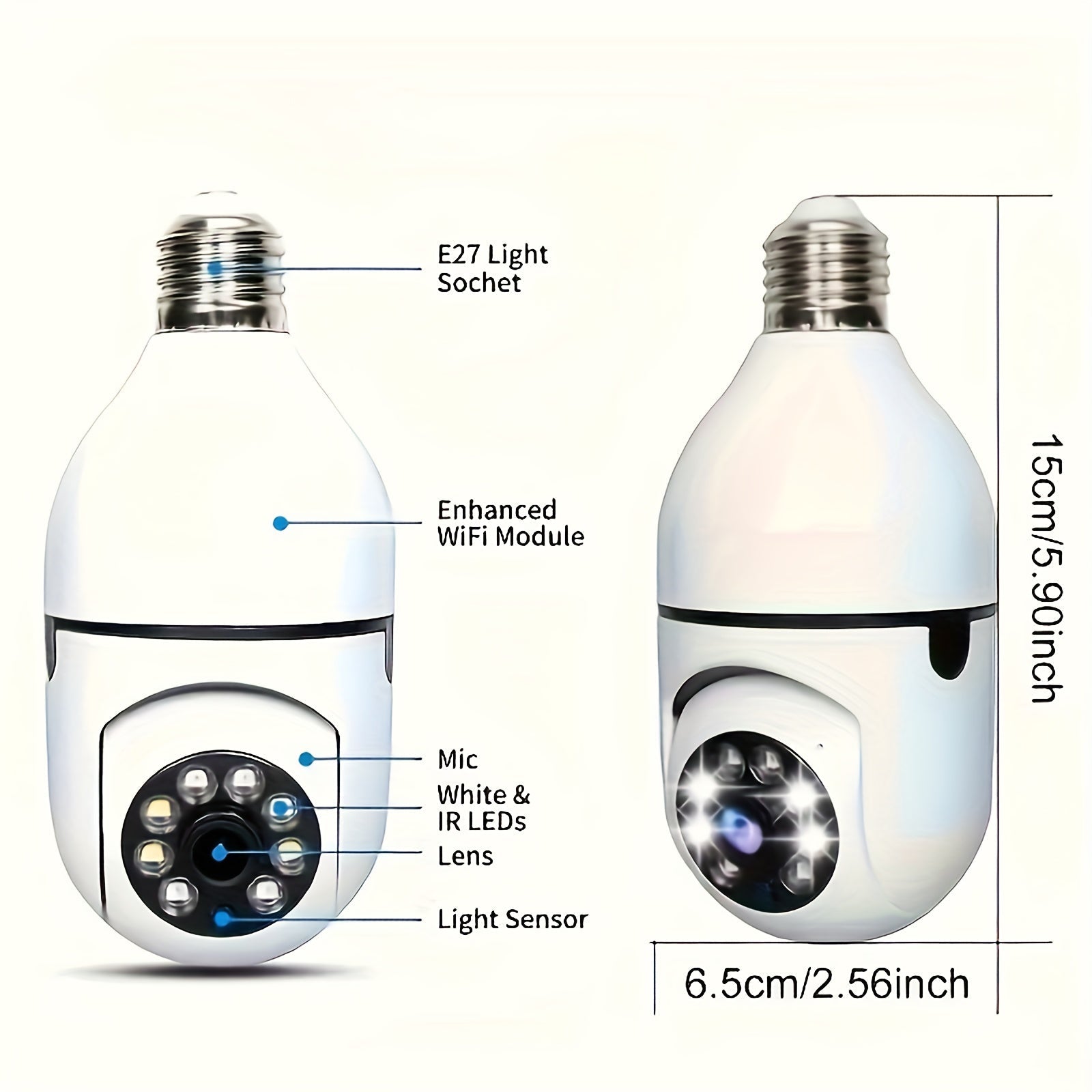 Smart WiFi Camera E27 Bulb with 360° Pan/Tilt Motion Detection Two-Way Audio Indoor Outdoor