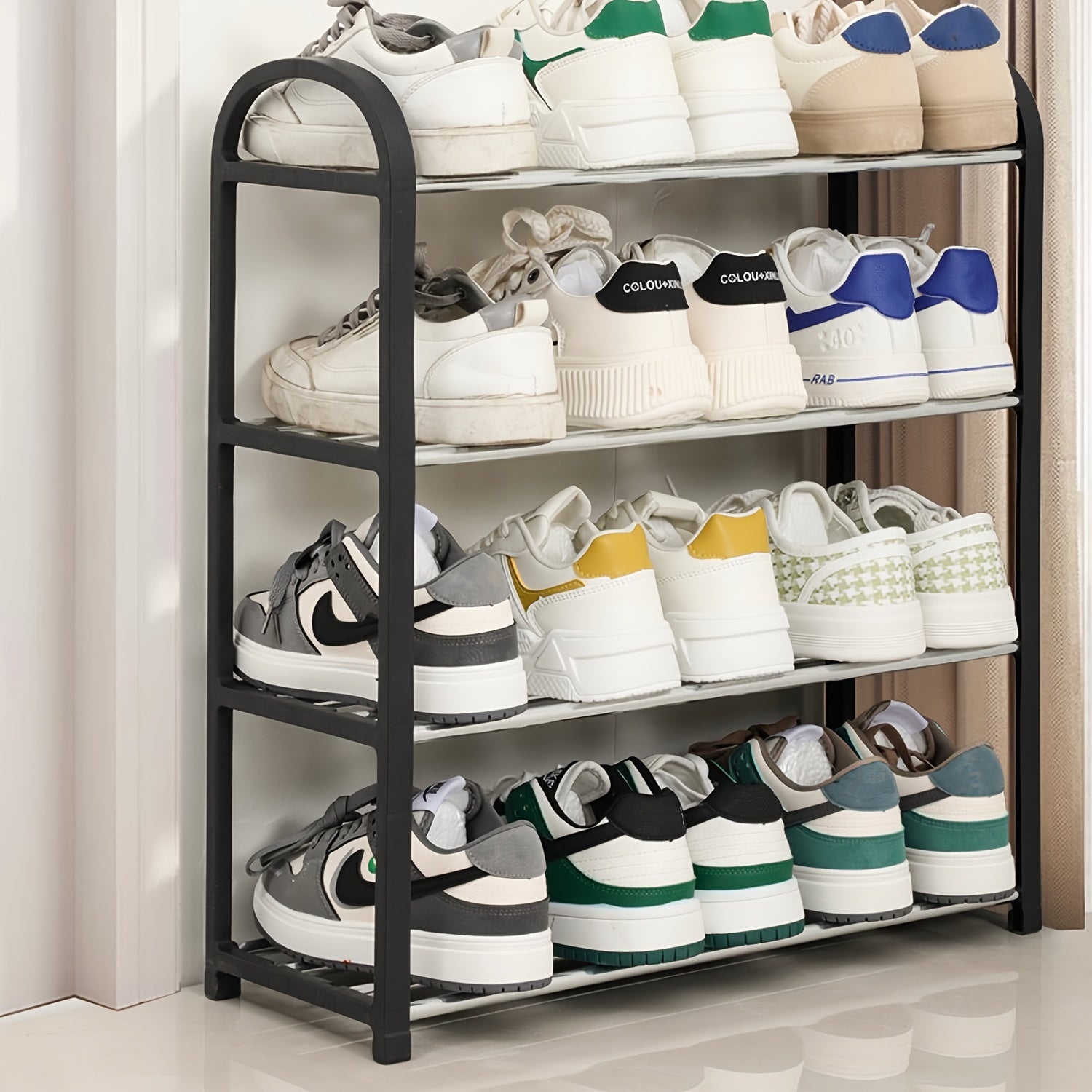 Stainless Steel 4-Tier Shoe Rack for Entryway Closet Storage
