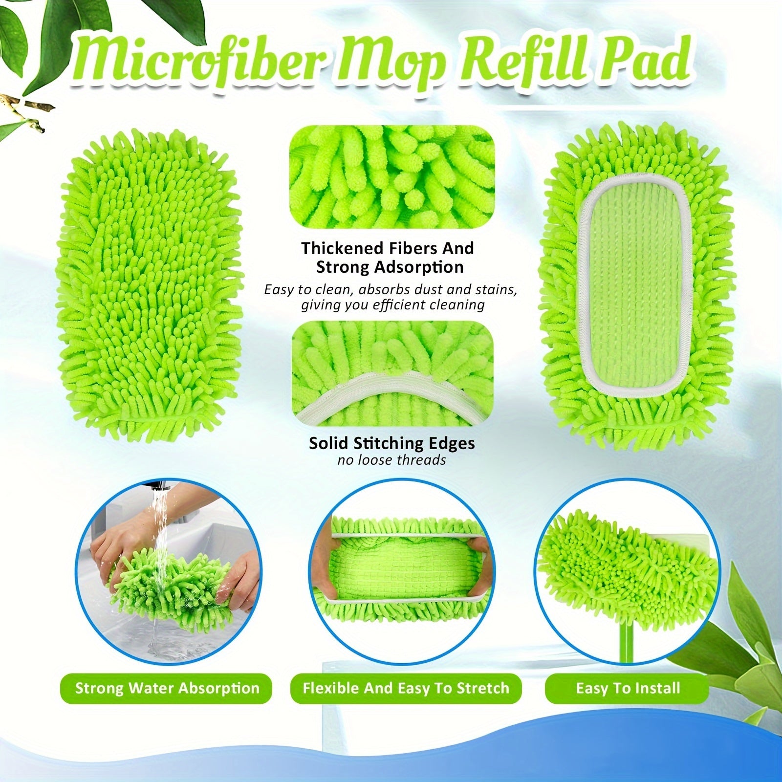 Set of 2 Reusable Microfiber Mop Pads for Swiffer Sweeper, Washable, Highly Absorbent