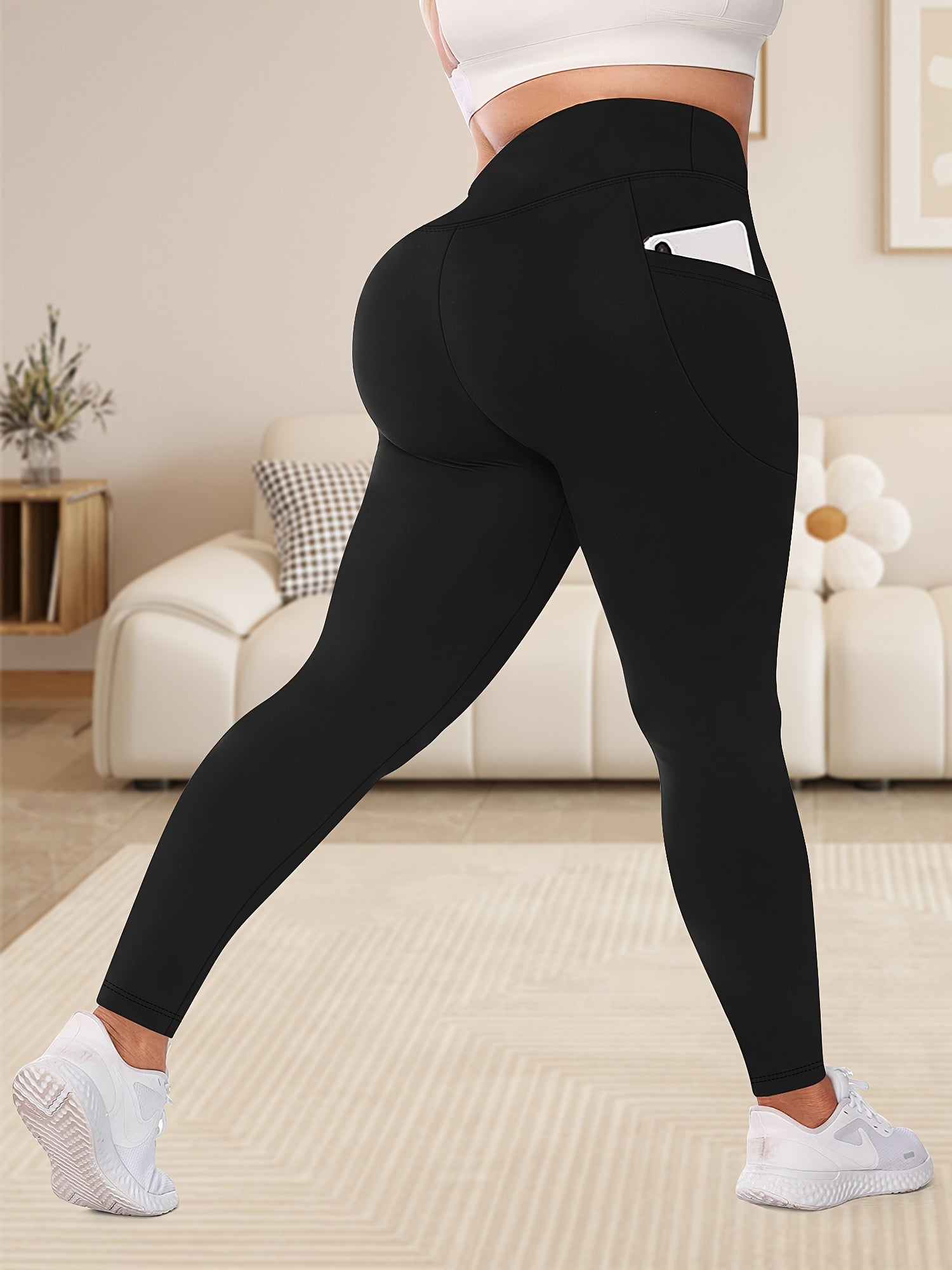 Women's High Waist Tummy Control Yoga Leggings with Pockets Red