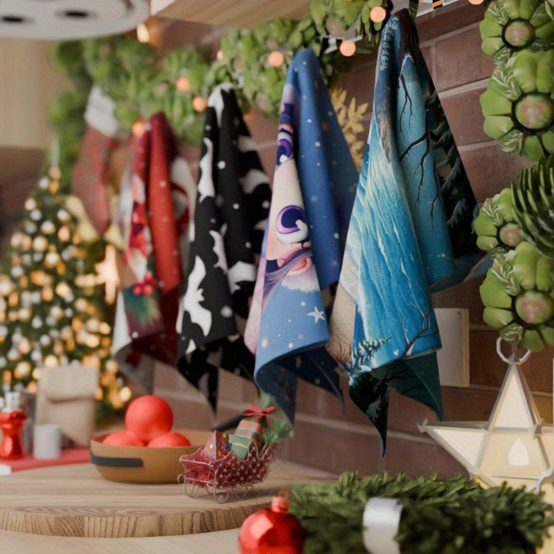 To'rt dona yumshoq polyester oshxona sochiqlari, har biri 45.72x66.04 sm o'lchamda. Zamonaviy fantastik Santa Klaus dizayni bilan, bayram oshxona bezaklari uchun mukammal. Ushbu sochiqlar mashinada yuvilishi mumkin va mustahkamlik uchun to'qilgan.