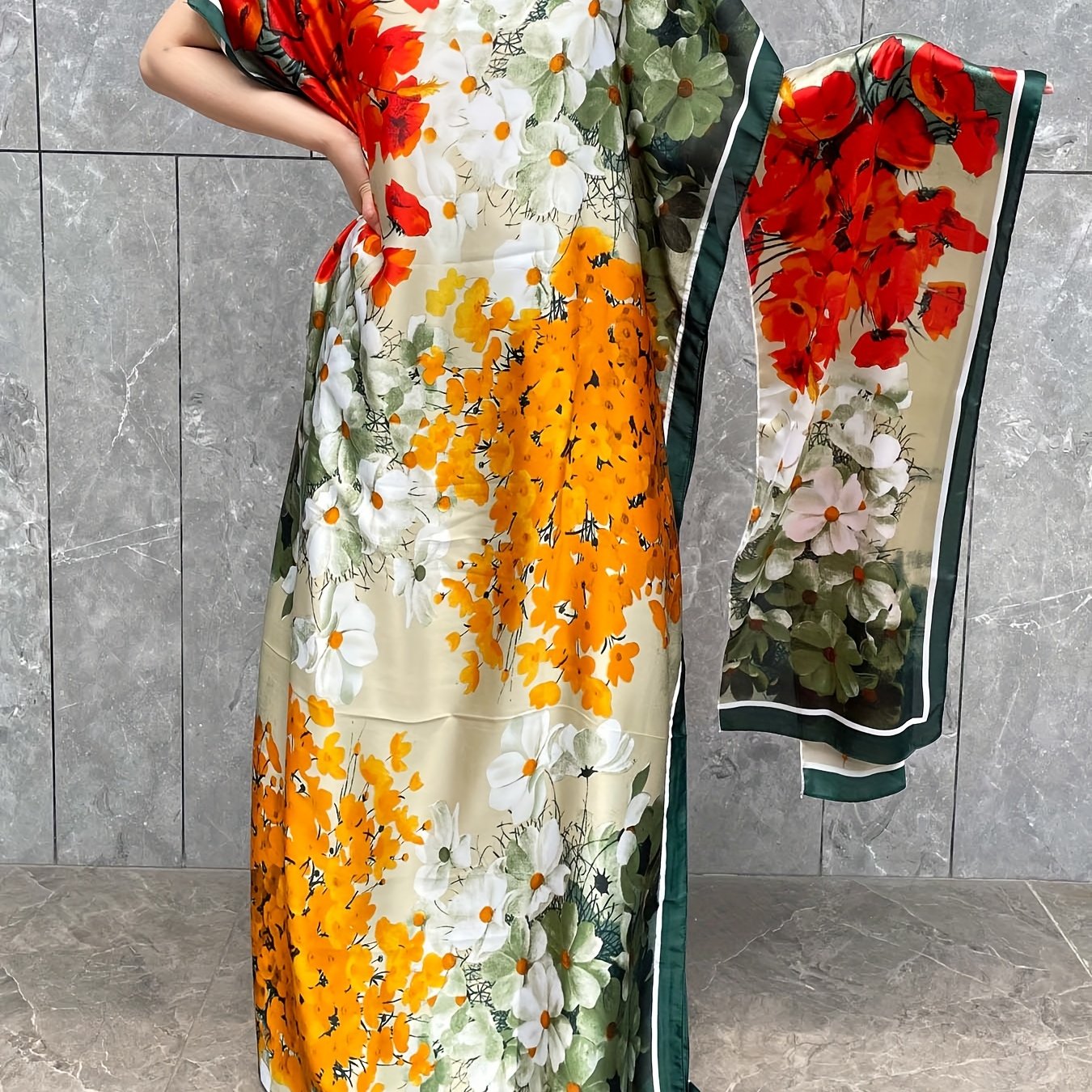 Плюс сайз женское макси платье-кафтан с цветочным принтом для лета, пляжное, повседневное