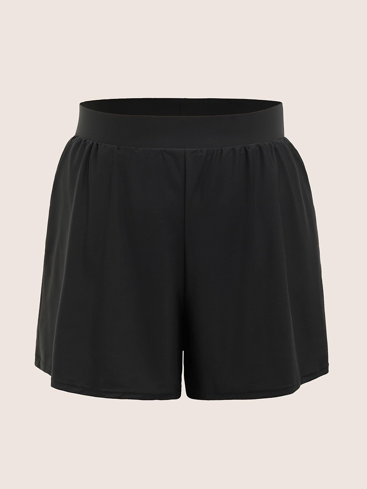 Ayollar uchun bir rangli yuqori belli pleated shortlar, nafas oladigan yozgi model