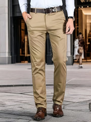 Pantalones de vestir de color sólido para hombres, con tela elástica, para negocios y ocasiones formales