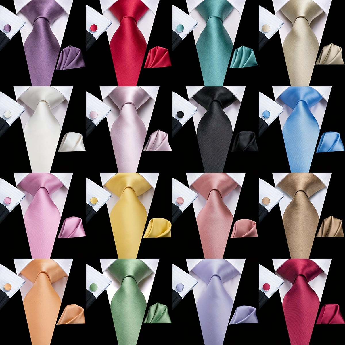 Men's Jacquard Woven Solid Necktie Set with Hanky and Cufflinks for Weddings and Business