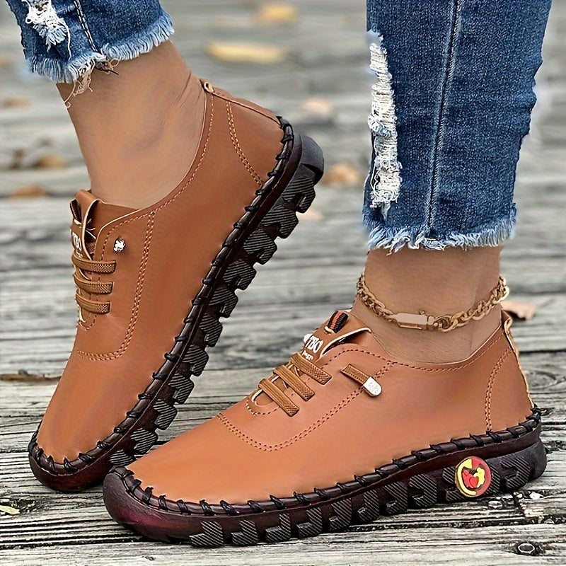 Women's Casual Low Top Sneakers, Flat Lace Up Outdoor Shoes, Plus Size