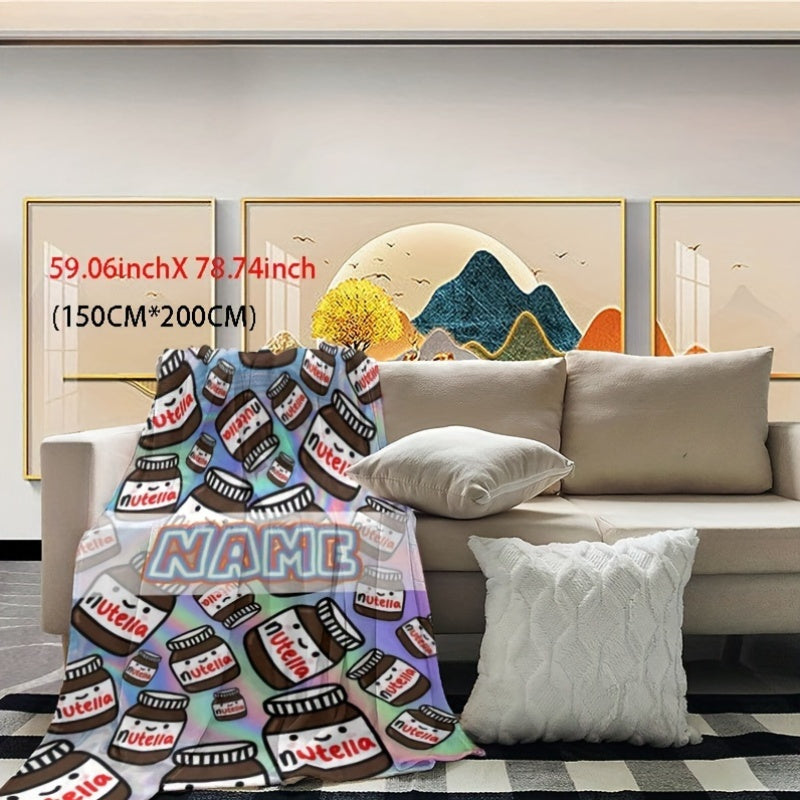 Manta de felpa personalizada con diseño inspirado en Nutella, acogedora, para todas las estaciones, tejido de punto, para cama, sofá y viajes
